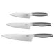 ІКЕА IKEA 365+, 903.411.70 - набір ножів, 3 шт, У комплект входить: 1 універсальний ніж 14см (загальна довжина 25см), 1 кухонний ніж 16см (загальна довжина 29см) і 1 кулінарний ніж 20см (загальна довжина 33см).