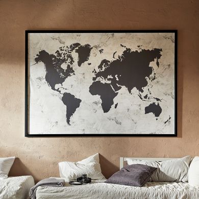 ІКЕА BJÖRKSTA БЬЙОРКСТА, 694.168.55 - Картина з рамкою, чорно-біла карта світу, 200х140см