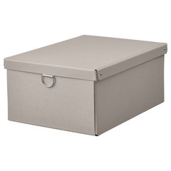 ІКЕА NIMM, 005.523.84 Коробка для зберігання з кришкою, світлий сіро-бежевий, 25x35x15 см