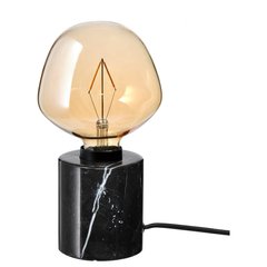 ІКЕА MARKFROST / MOLNART, 794.913.40 Настільний світильник із лампою, мармур чорний, коричневе прозоре скло дзвонової форми