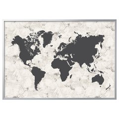 ІКЕА BJÖRKSTA БЬЙОРКСТА, 194.168.53 - Картина з рамкою, чорно-біла карта світу, сріблястий, 200х140см