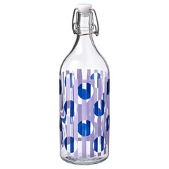 ІКЕА KORKEN КОРКЕН, 005.536.37 Пляшка з пробкою, візерунок прозорого скла, яскраво-блакитний бузок, 1 л